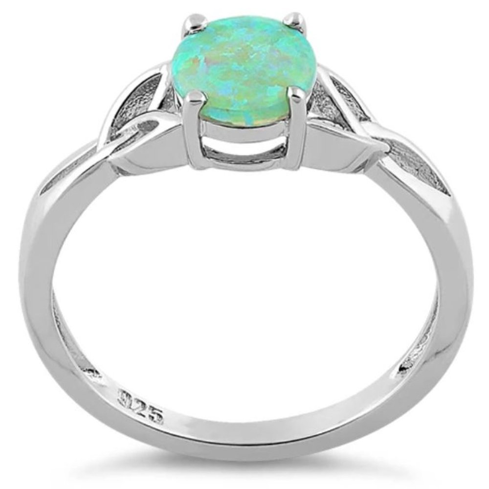 925 STERLING SILVER Lab Created Green Fire Opal Ring - Picture 14 of 16
